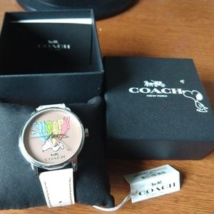 NEW Coach Peanuts Snoopy Leather Strap Watch 40mm